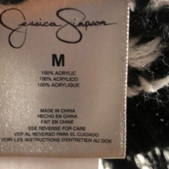 Jessica Simpson Sweater Womens M Black White Cowl Neck Fringe Fair Isle Nordic - Picture 5 of 5